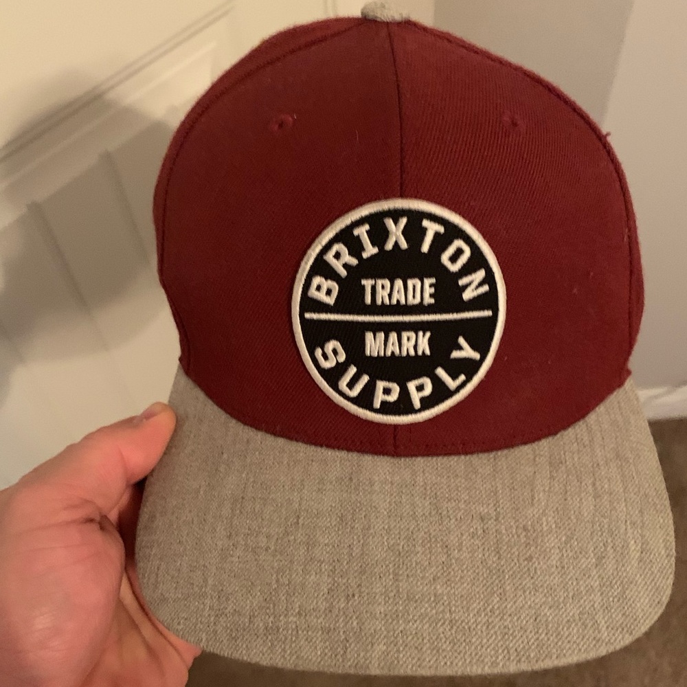 Maroon & gray Brixton supply SnapBack hat